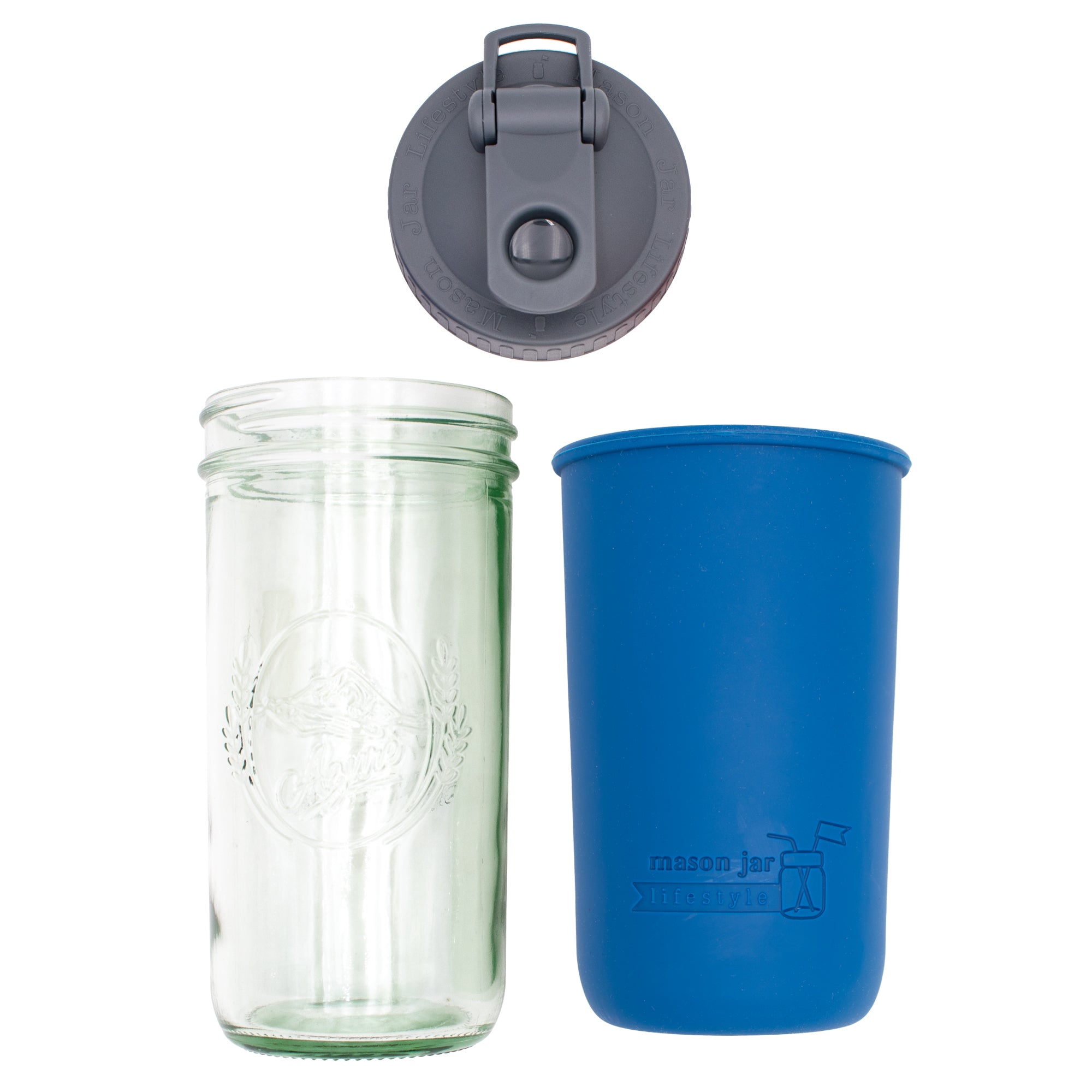 Mason Jar Lifestyle 24oz Pint & Half Sports Bottle with Silicone Sleeve & Carry Loop Lid