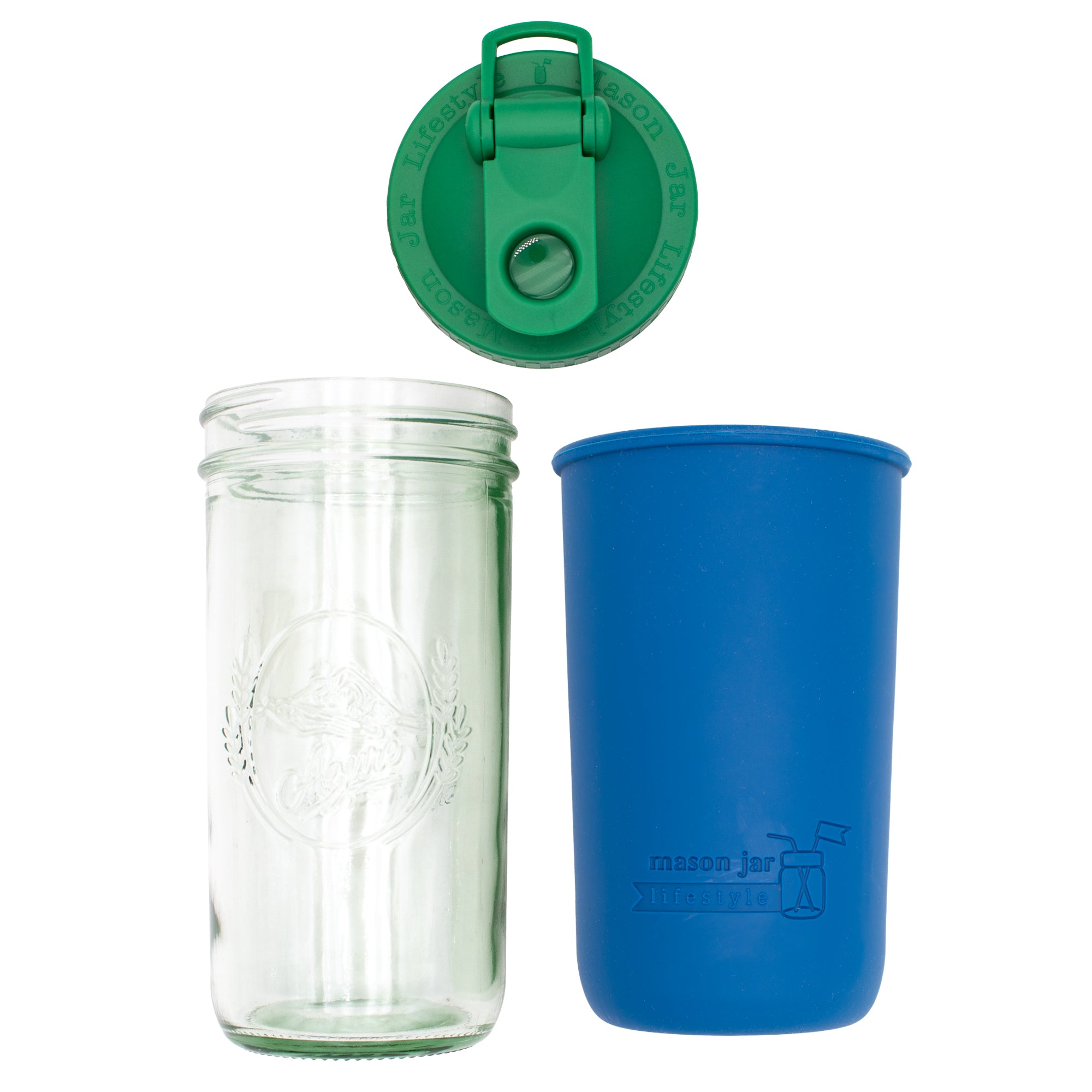 Mason Jar Lifestyle 24oz Pint & Half Sports Bottle with Silicone Sleeve & Carry Loop Lid