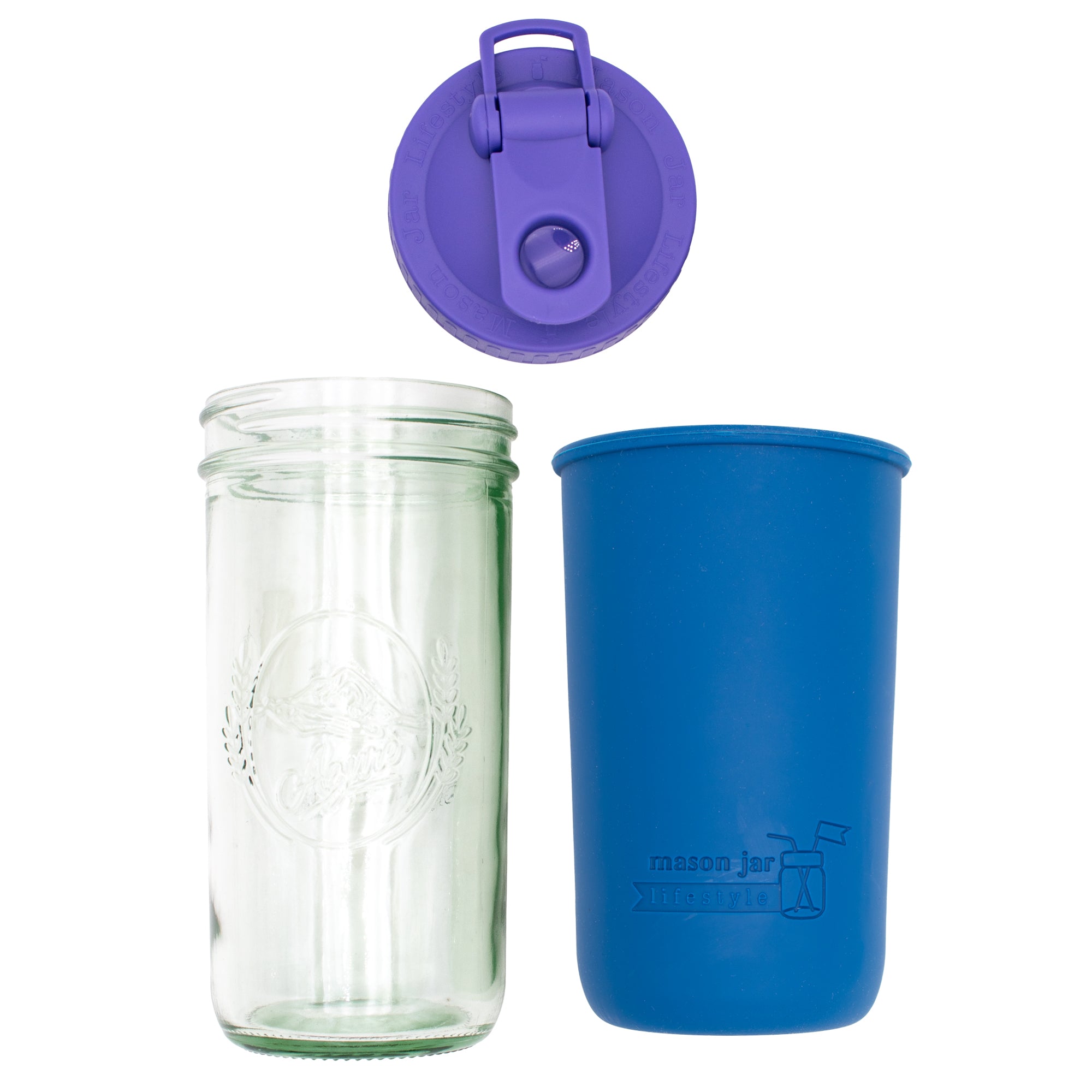 Mason Jar Lifestyle 24oz Pint & Half Sports Bottle with Silicone Sleeve & Carry Loop Lid