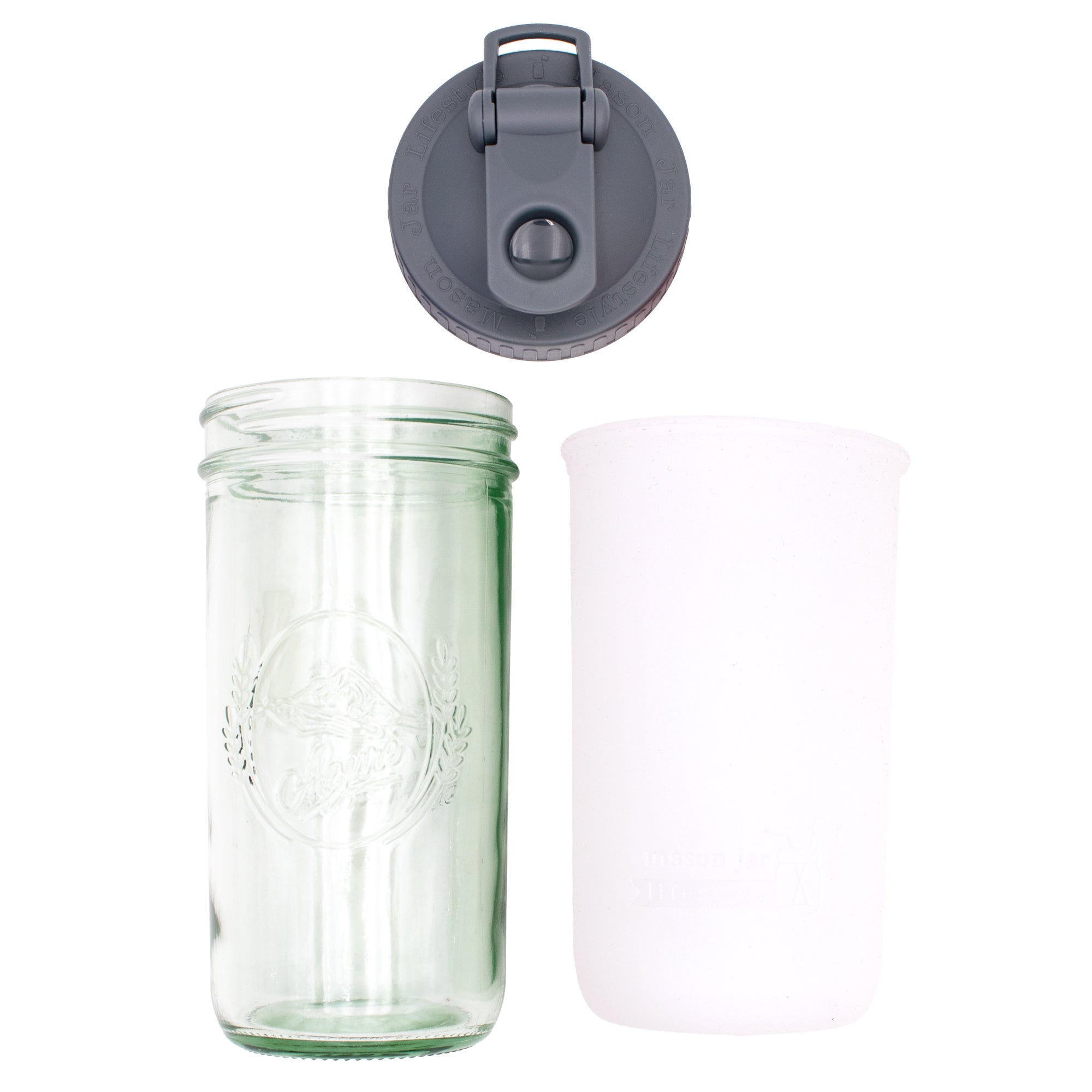 Mason Jar Lifestyle 24oz Pint & Half Sports Bottle with Silicone Sleeve & Carry Loop Lid