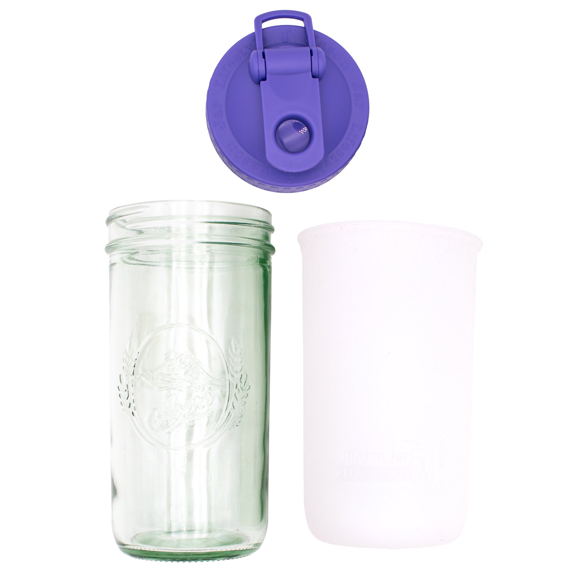 Mason Jar Lifestyle 24oz Pint & Half Sports Bottle with Silicone Sleeve & Carry Loop Lid