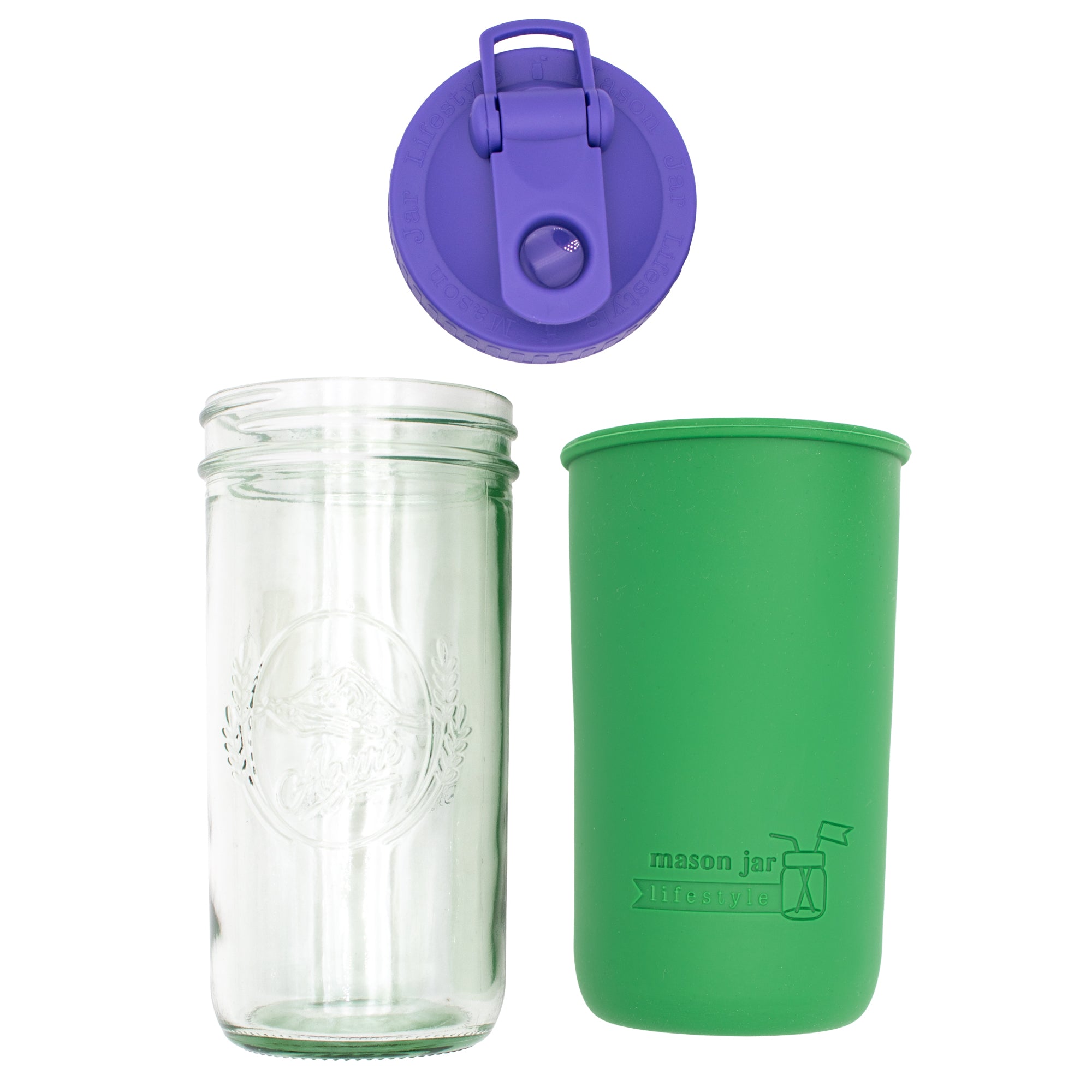 Mason Jar Lifestyle 24oz Pint & Half Sports Bottle with Silicone Sleeve & Carry Loop Lid