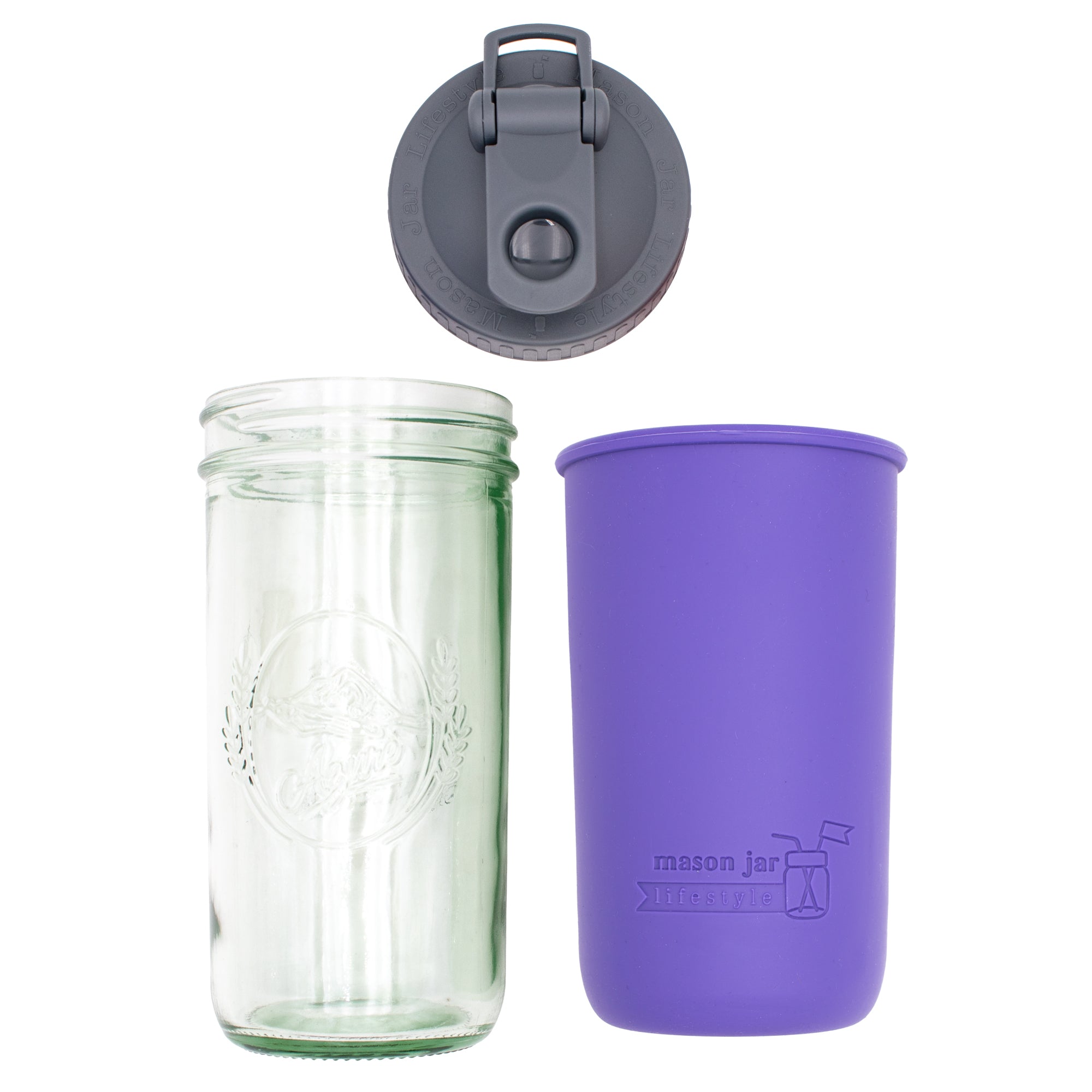 Mason Jar Lifestyle 24oz Pint & Half Sports Bottle with Silicone Sleeve & Carry Loop Lid