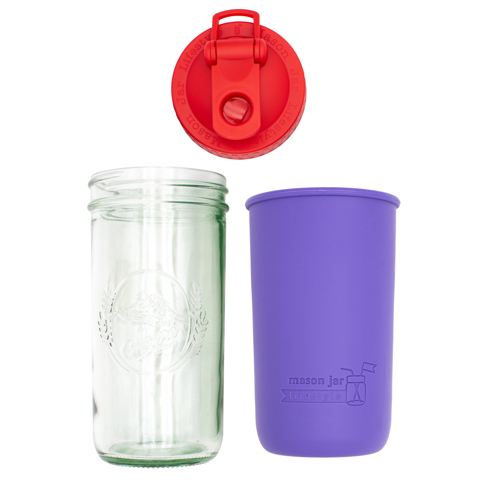 Mason Jar Lifestyle 24oz Pint & Half Sports Bottle with Silicone Sleeve & Carry Loop Lid
