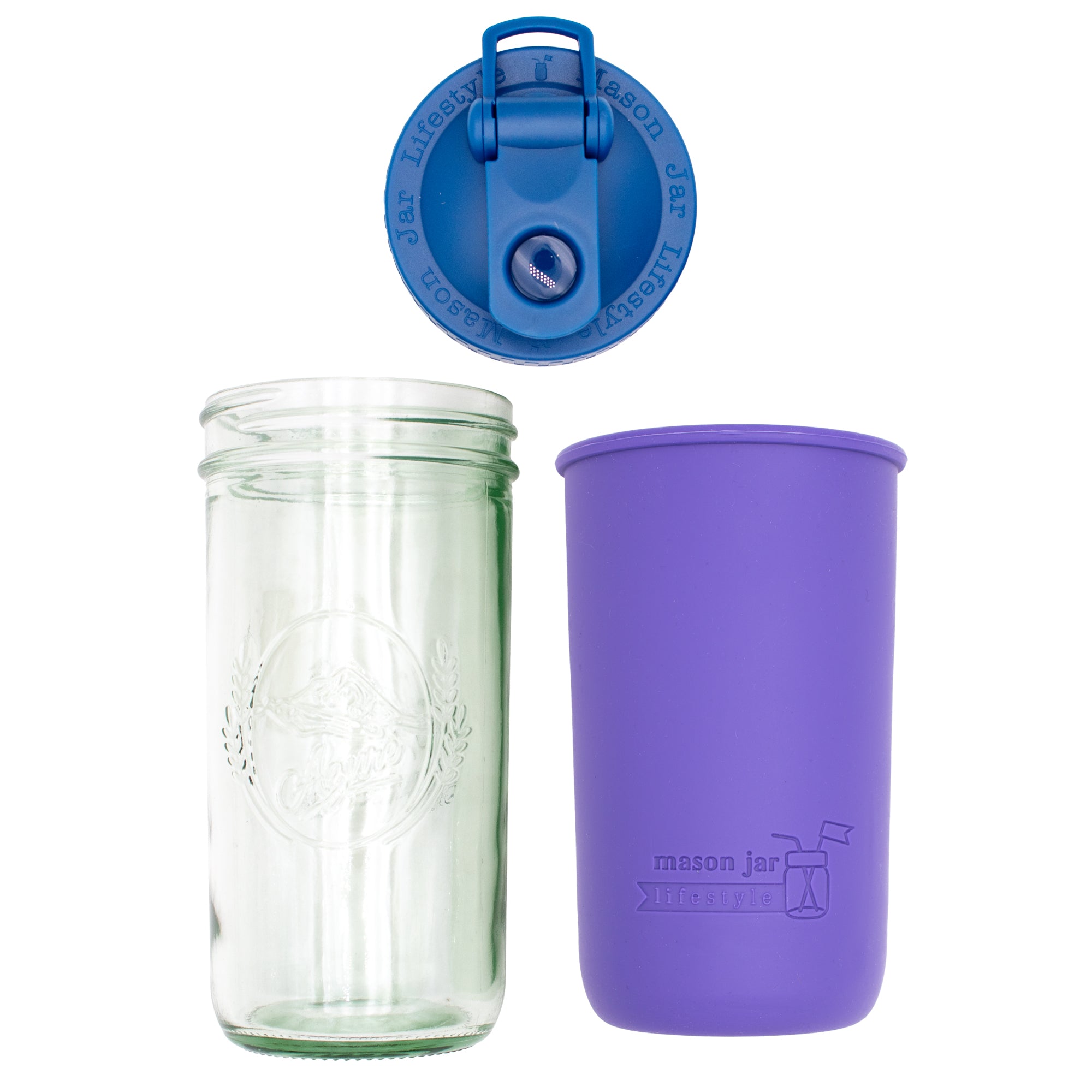 Mason Jar Lifestyle 24oz Pint & Half Sports Bottle with Silicone Sleeve & Carry Loop Lid