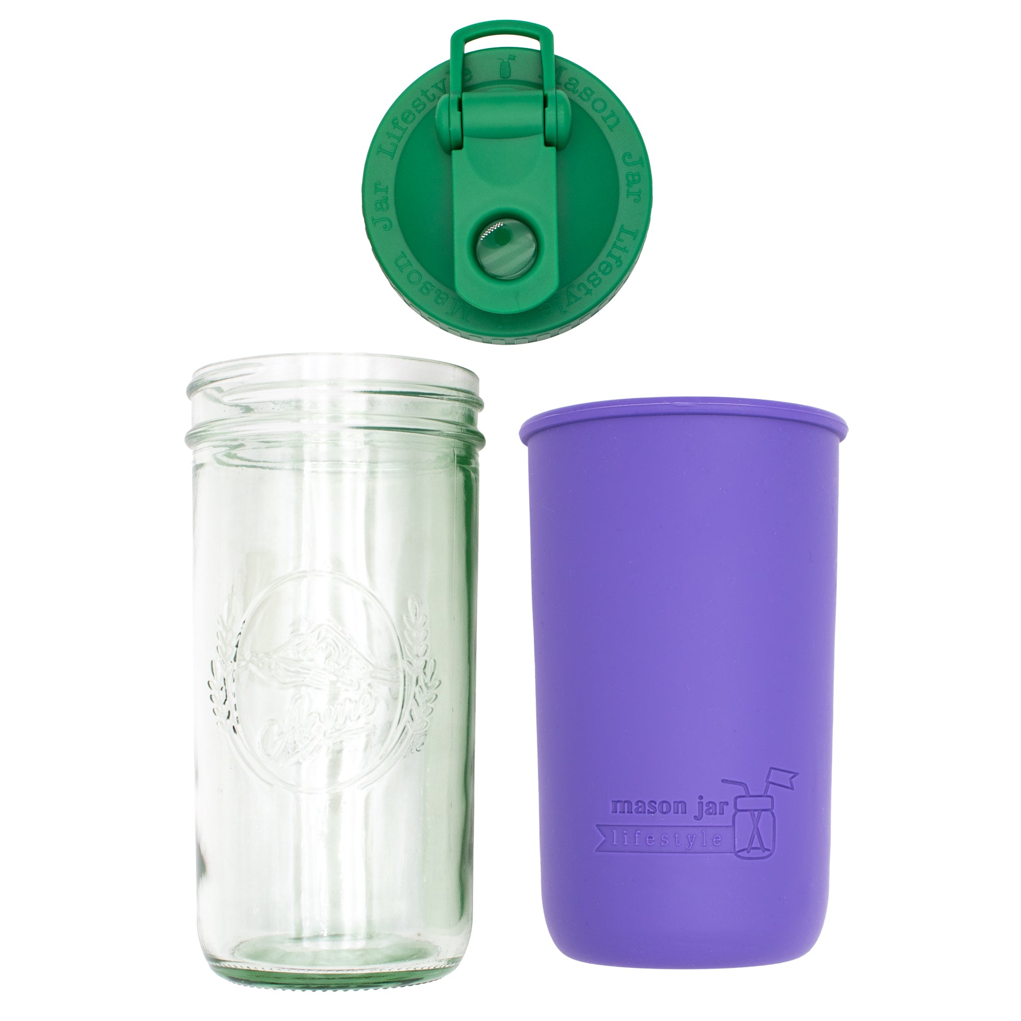 Mason Jar Lifestyle 24oz Pint & Half Sports Bottle with Silicone Sleeve & Carry Loop Lid
