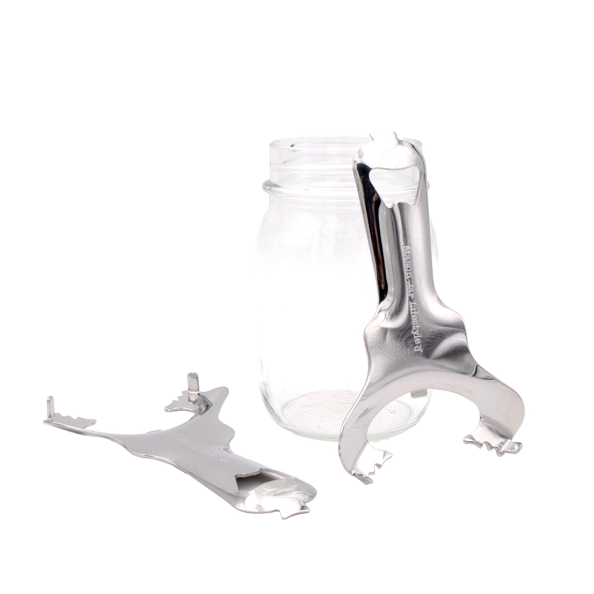A stainless steel Mason jar lid can opener