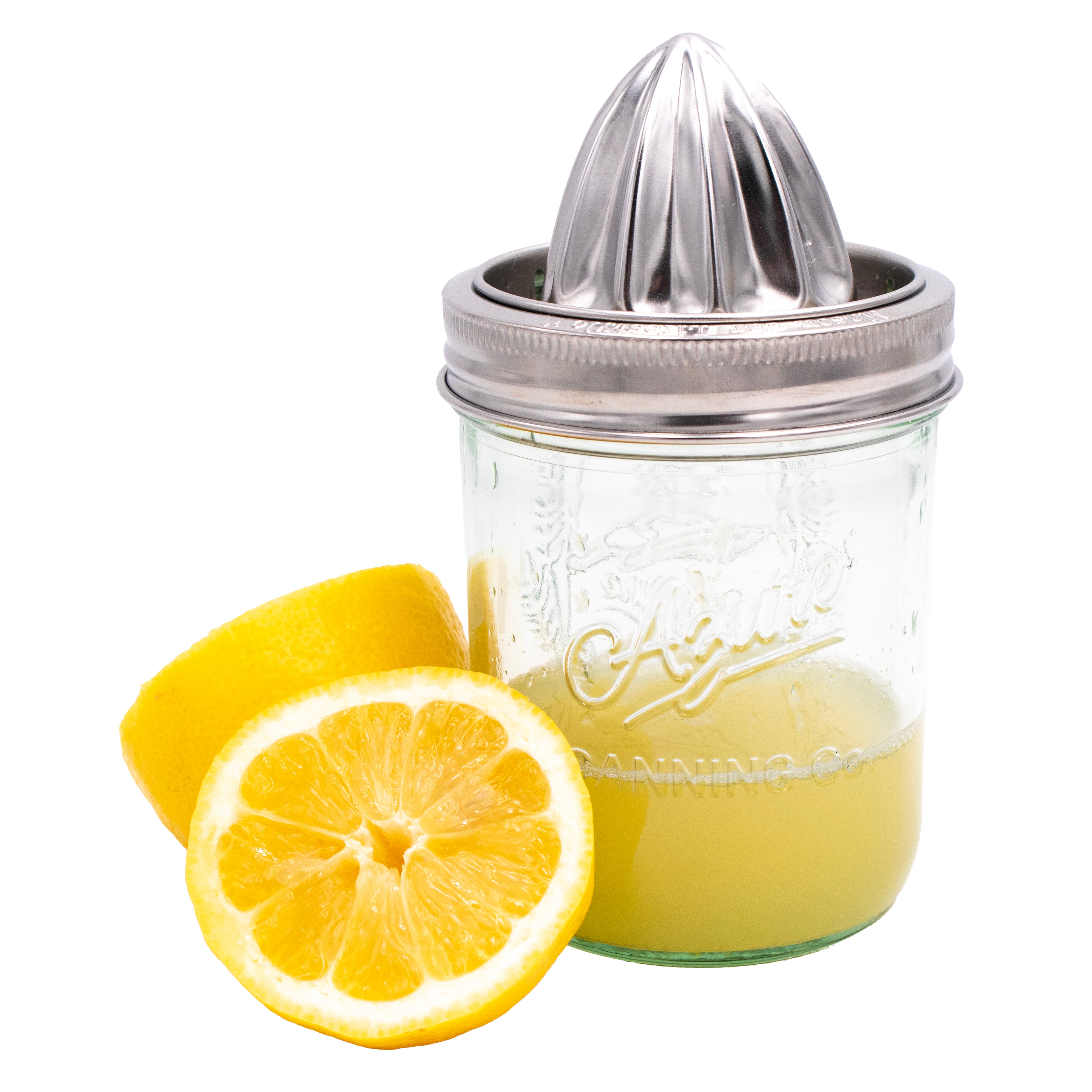 Stainless steel juicing id for wide mouth Mason jars.