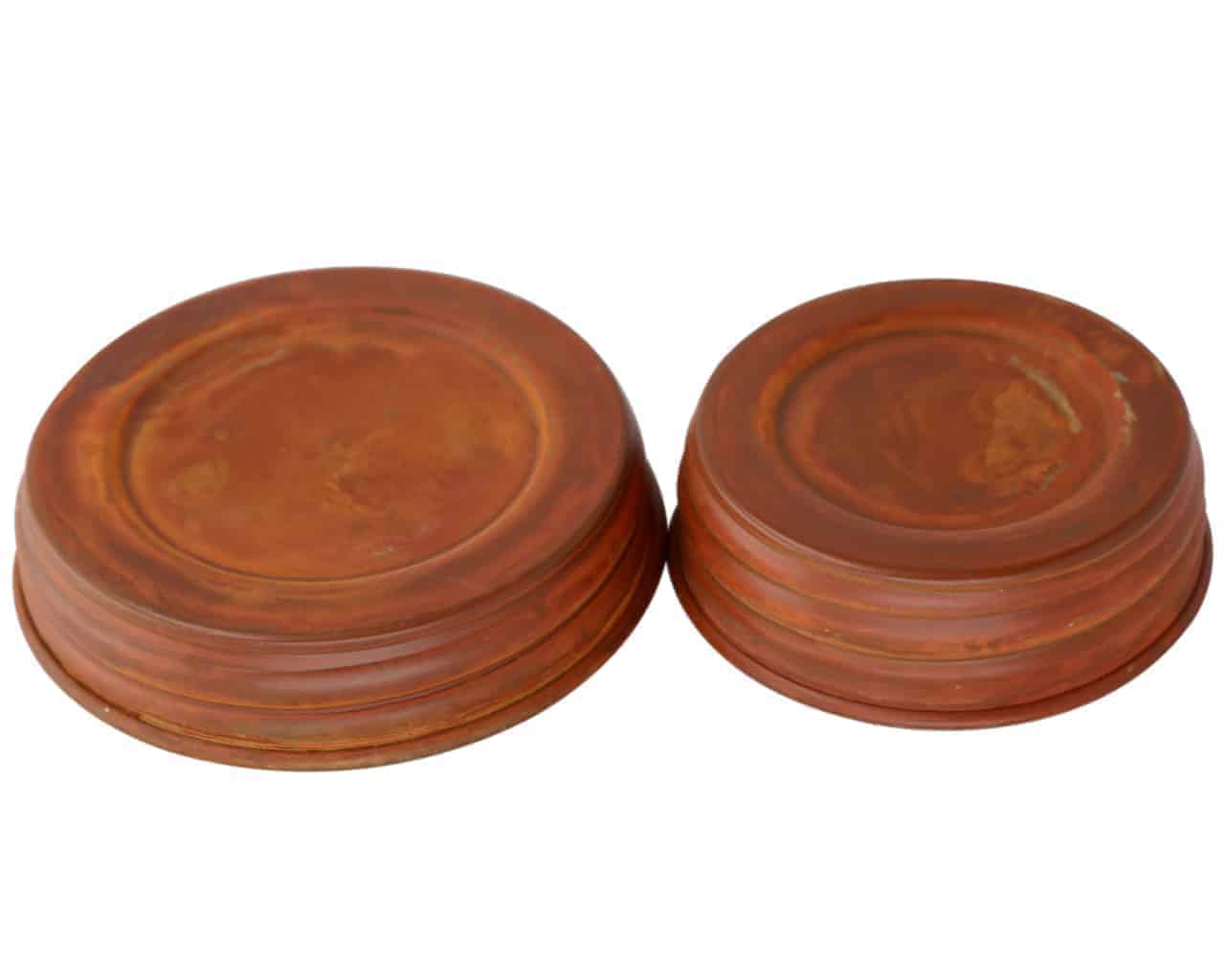 Antique rust brown decorative lids for regular and wide mouth Mason jars