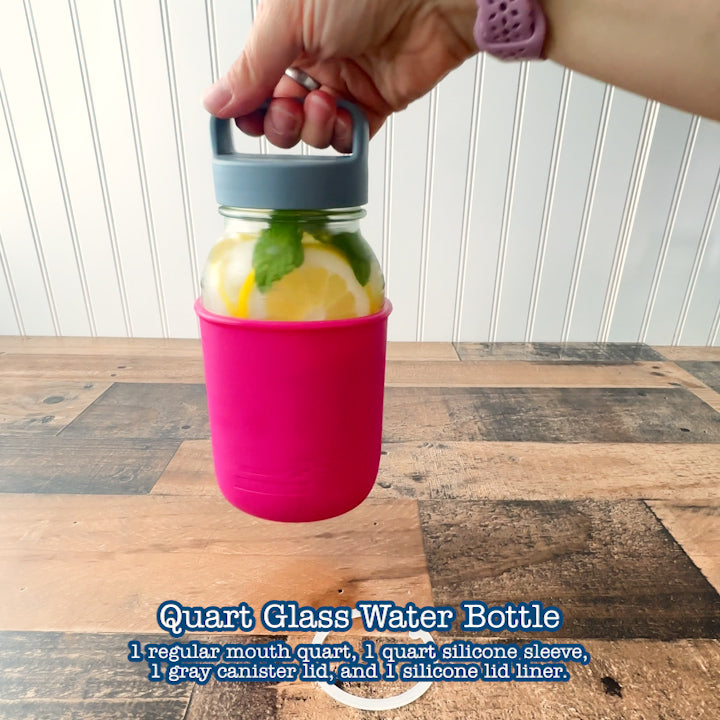 Mason Jar Lifestyle 32oz Quart Glass Water Bottle with Silicone Sleeve & Carry Handle