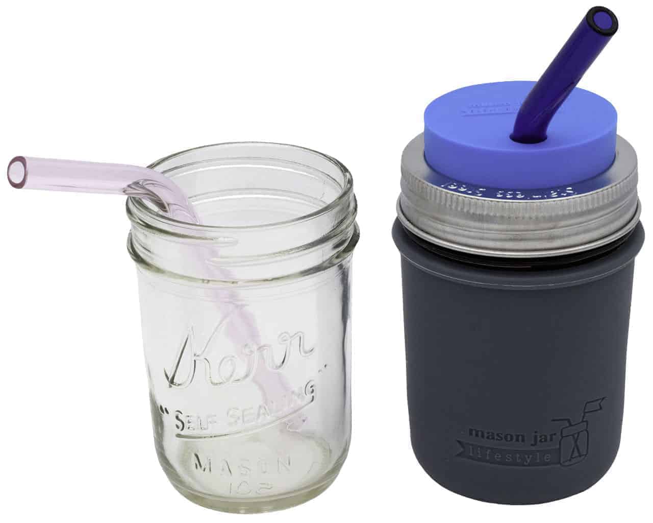 4 Pack x 16 oz Mason Jar Mugs with Handles, Lids, Reusable Straws with  Fruit Patterned Stainless Steel Lids and Straws