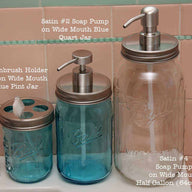 Stainless steel wide mouth soap lids and toothbrush lid on pint, quart, and half gallon Ball Mason jars