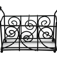 Swirl pattern black metal caddy for two pint Mason jars with wire handles