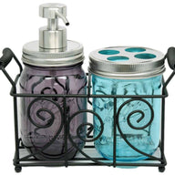 two-pint-mason-jar-bathroom-caddy-black-metal-swirl-wire-handles-satin-brushed-soap-pump-toothbrush-lid