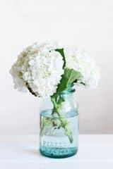 Antique blue Ball Mason jar with white flowers