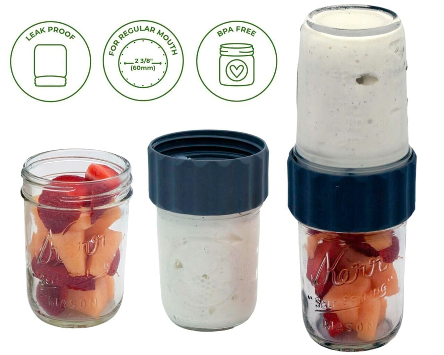 2-in-1-lid-connect-two-regular-mouth-mason-jars-charcoal-gray-silicone-seals-fruit-yogurt-breakfast-icons