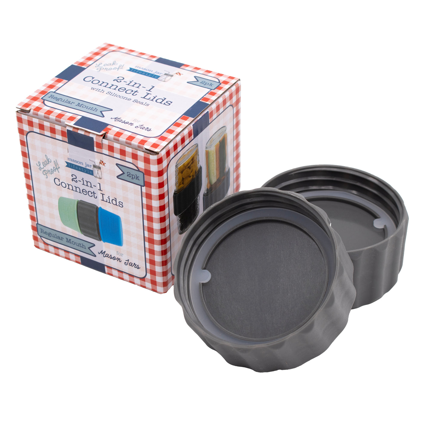 2-in-1 Lid to Connect Two Regular Mouth Mason Jars 2 Pack