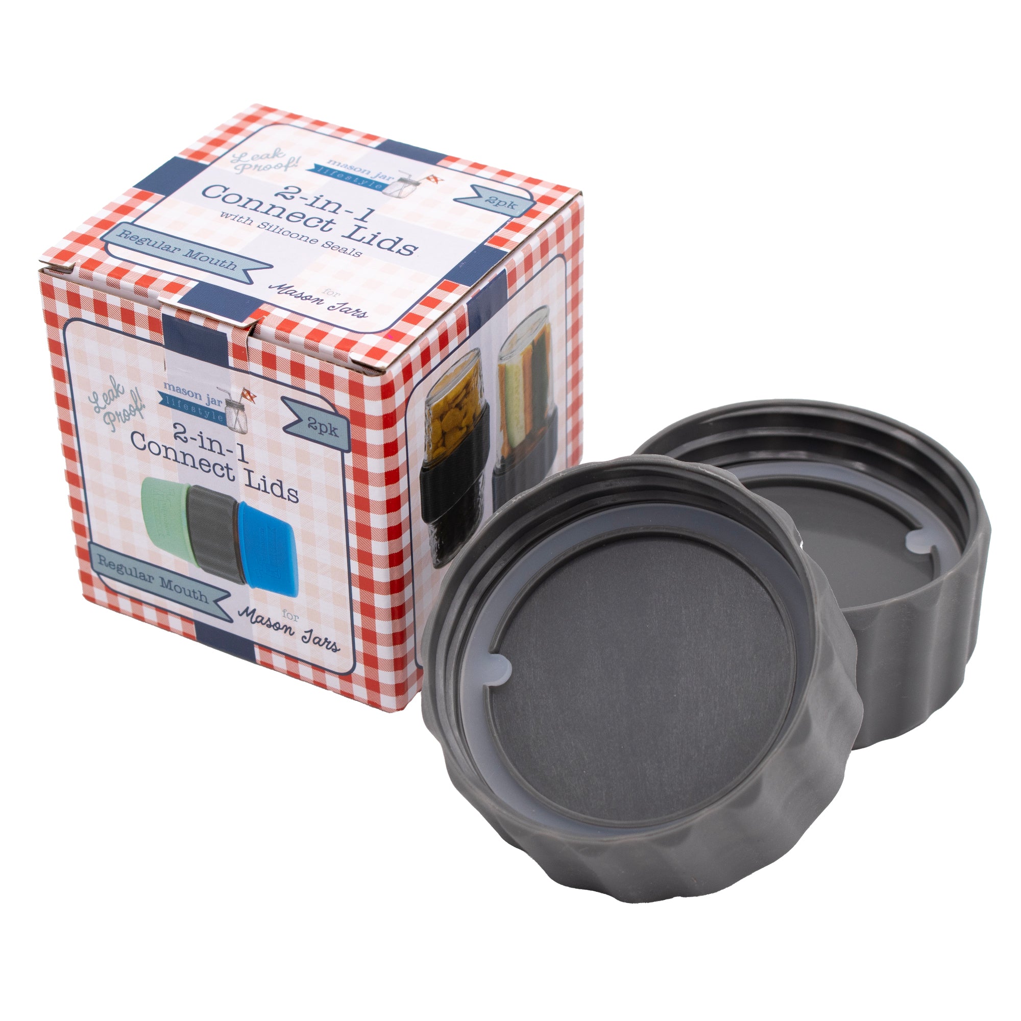 2-in-1 Lid to Connect Two Regular Mouth Mason Jars 2 Pack