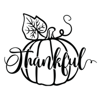 A black and white graphic for laser engraving: text reading "Be Thankful", the "Be" is part of the stem, and the "Thankful" is part layered over a pumpkin.