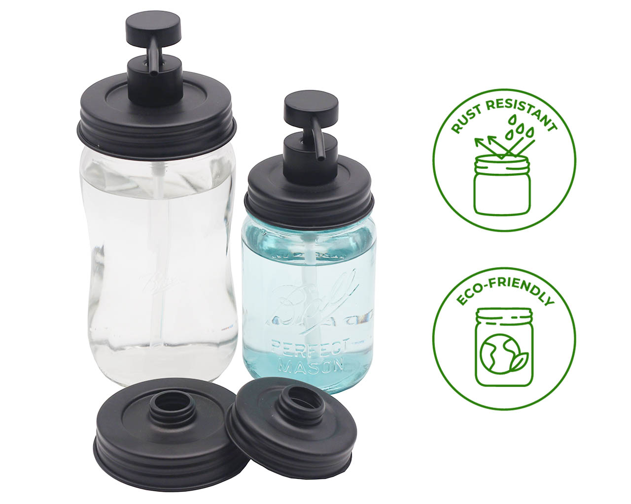 Threaded Matte Charcoal Black Soap Dispenser Lid for Wide and Regular Mouth Mason Jars Style #2