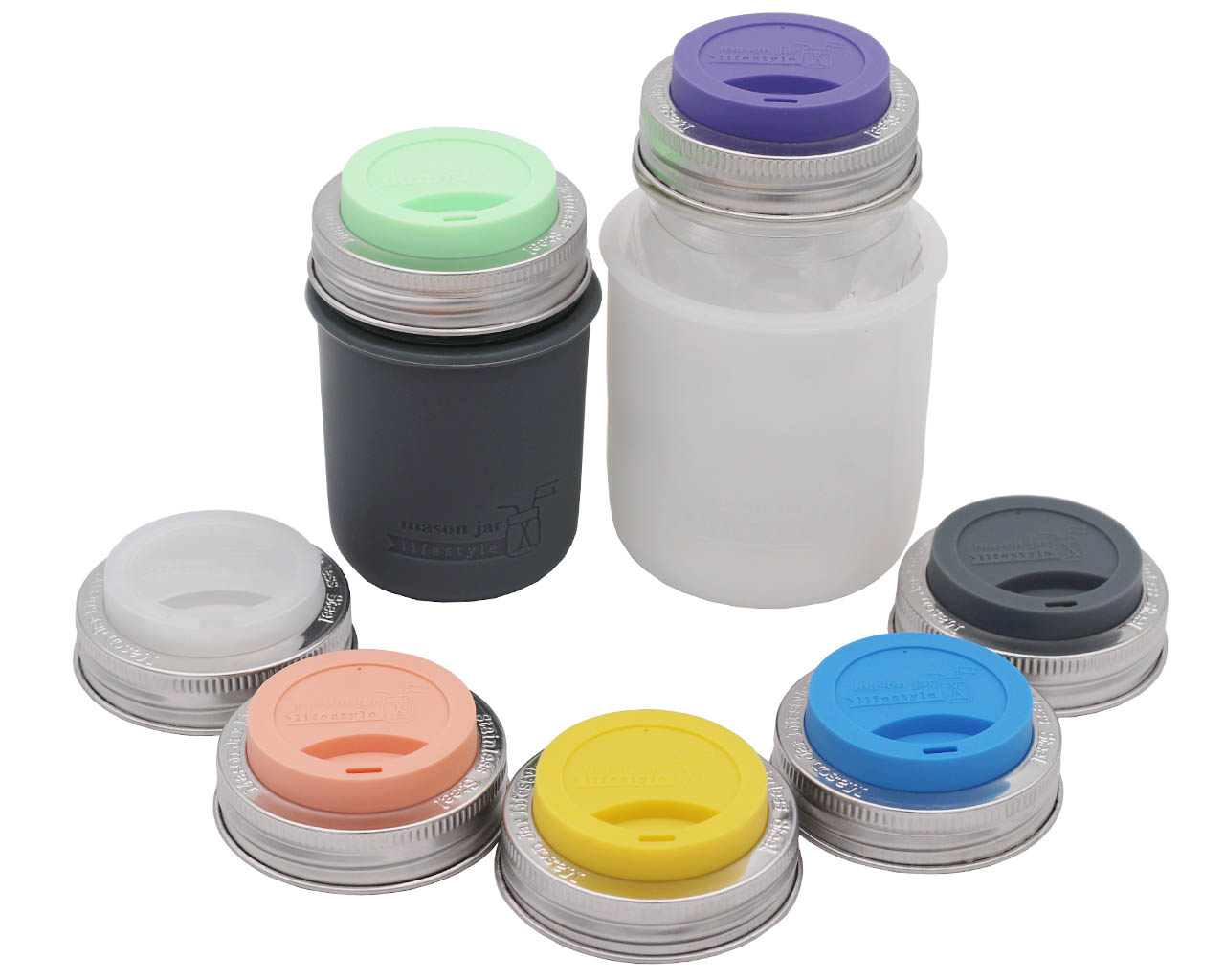 Regular Mouth Silicone Drinking Lids with Stainless Steel Bands