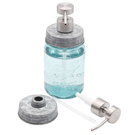 Threaded Brushed Stainless Steel/Matte Satin Soap Dispenser with Galvanized Lid for Regular Mouth Mason Jars Style #2