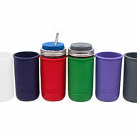 Silicone Sleeves for Wide Mouth 24oz Mason Jars in Frost Cherry Red Leaf Green Midnight Blue Ultra Violet and Charcoal Gray