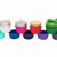 Silicone Sleeves for 4oz Mason Jars in Frost Berry Pink Cherry Red Leaf Green Aquamarine Deep Blue Midnight Blue Ultra Violet and Charcoal Gray