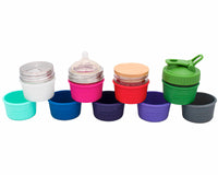 Silicone Sleeves for 4oz Mason Jars in Frost Berry Pink Cherry Red Leaf Green Aquamarine Deep Blue Midnight Blue Ultra Violet and Charcoal Gray