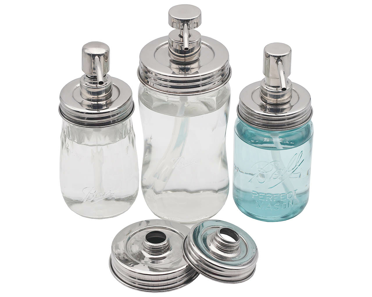 Threaded Mirror Chrome Soap Dispenser Lid for Wide and Regular Mouth Mason Jars