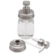 Threaded Brushed Stainless Steel/Matte Satin Soap Dispenser Lid for Regular Mouth Mason Jars Style #2