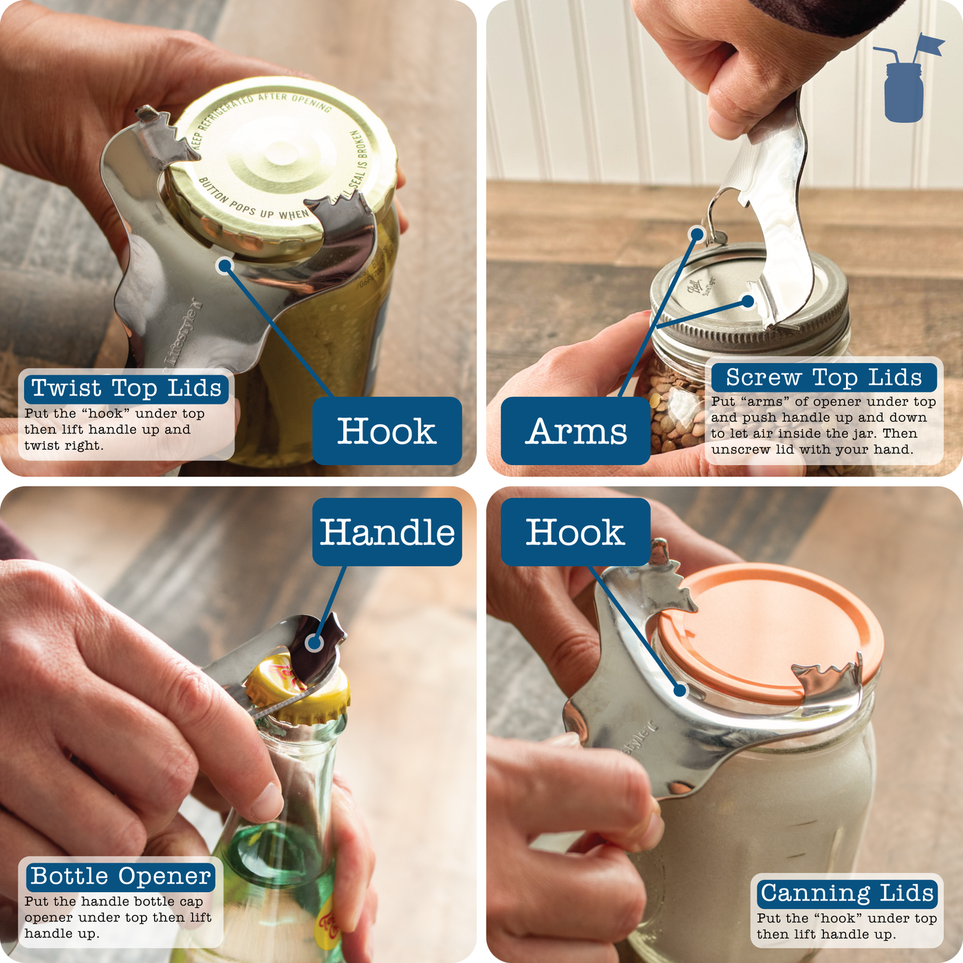 Mason Jar Dent-Free Lid Opener - Stainless Steel