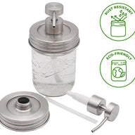 Threaded Brushed Stainless Steel/Matte Satin Soap Dispenser Lid for Wide Mouth Mason Jars Style #2