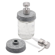 Threaded Brushed Stainless Steel/Matte Satin Soap Dispenser with Galvanized Lid for Wide Mouth Mason Jars Style #2