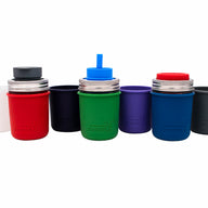 Silicone Sleeves for Regular Mouth 8oz Mason Jars in Frost Cherry Red Leaf Green Deep Blue Midnight Blue Ultra Violet and Charcoal Gray