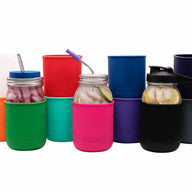 Silicone Sleeves for 32oz Mason Jars in Frost Berry Pink Cherry Red Tangerine Leaf Green Aquamarine Deep Blue Midnight Blue Ultra Violet Black and Charcoal Gray