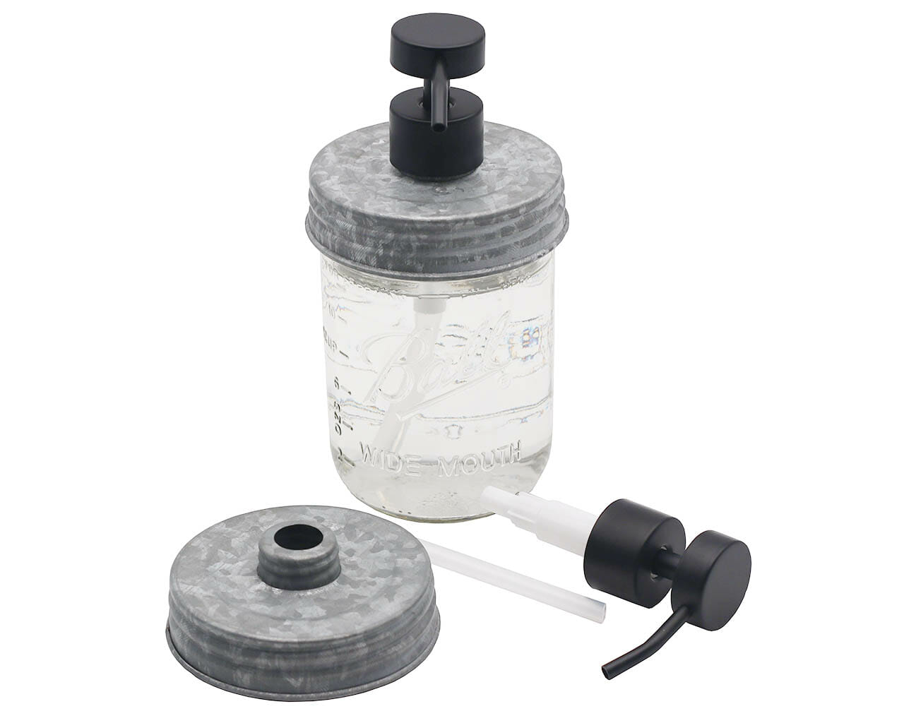 Threaded Matte Charcoal Black Soap Dispenser with Galvanized Lid for Wide Mouth Mason Jars Style #2