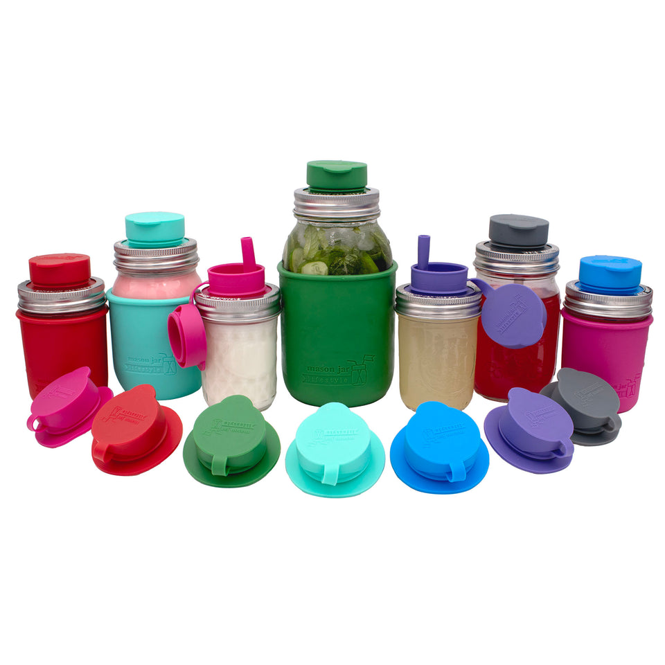 Silicone lids for Mason jars that have a silicone lid to them, that opens to a pop up silicone straw.