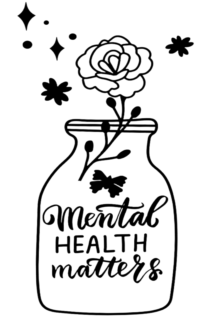 Mental Health Matters engraving artwork with a rose inside a Mason jar
