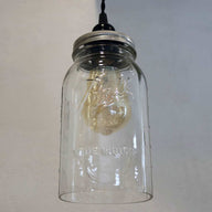 Ball half gallon Mason jar pendant light full kit with hand cut jar, lid, on/off switch, and wall plug - bulb off