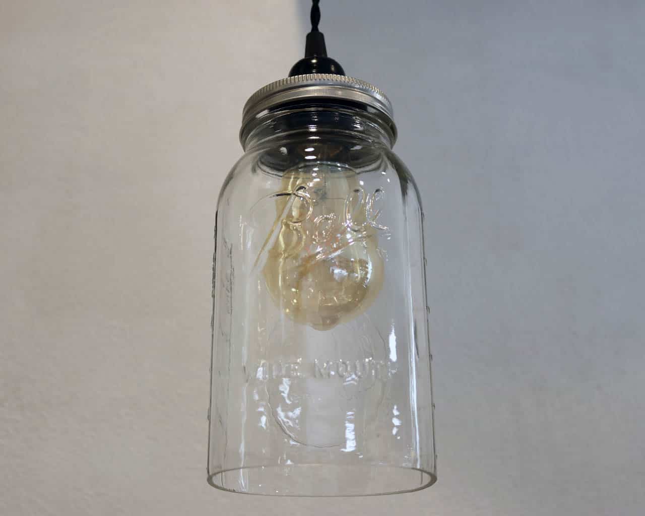 Ball half gallon Mason jar pendant light full kit with hand cut jar, lid, on/off switch, and wall plug - bulb off