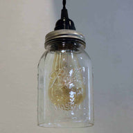 Ball regular mouth quart Mason jar pendant light full kit with hand cut jar, lid, on/off switch, and wall plug - bulb off