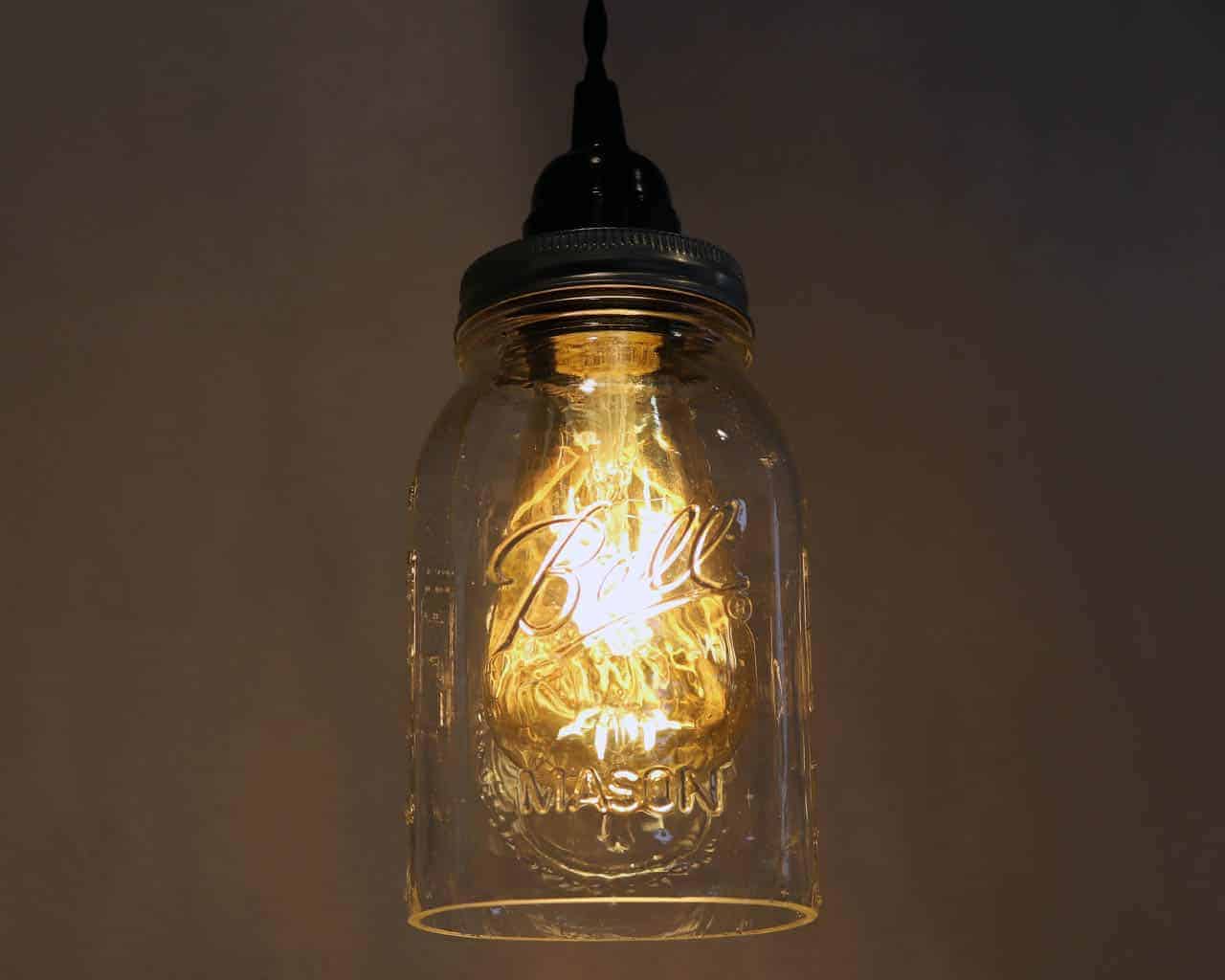 Mason Jar Dimmable Pendant Light Complete Kit with Hand Cut Jar