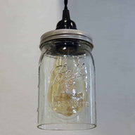 Ball wide mouth quart Mason jar pendant light full kit with hand cut jar, lid, on/off switch, and wall plug - bulb off