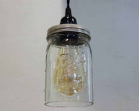 Ball wide mouth quart Mason jar pendant light full kit with hand cut jar, lid, on/off switch, and wall plug - bulb off