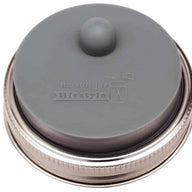 Charcoal gray silicone fermentation valve lid with stainless steel band for lacto fermenting in wide mouth Mason jars