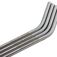 Close up of threading on 4 pack of thin bent stainless steel straws for pint Mason jars