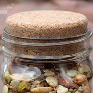 Cork lid stopper on wide mouth quart Kerr Mason jar with nuts