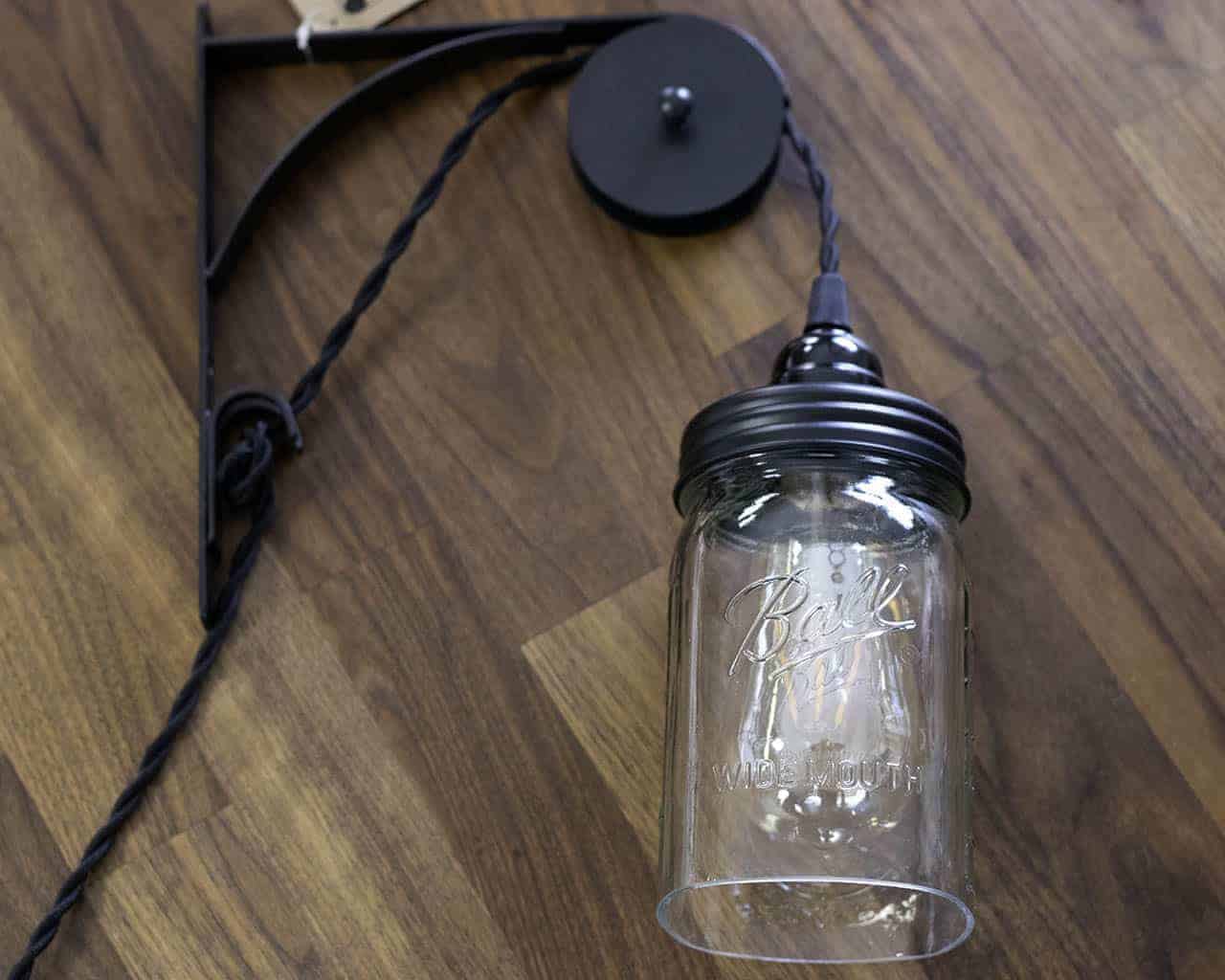 ctw-single-sheave-bracket-hang-pendant-light-wall-pulley-primitive-black-lighting-lid-wide-mouth-ball-open-bottom-jar