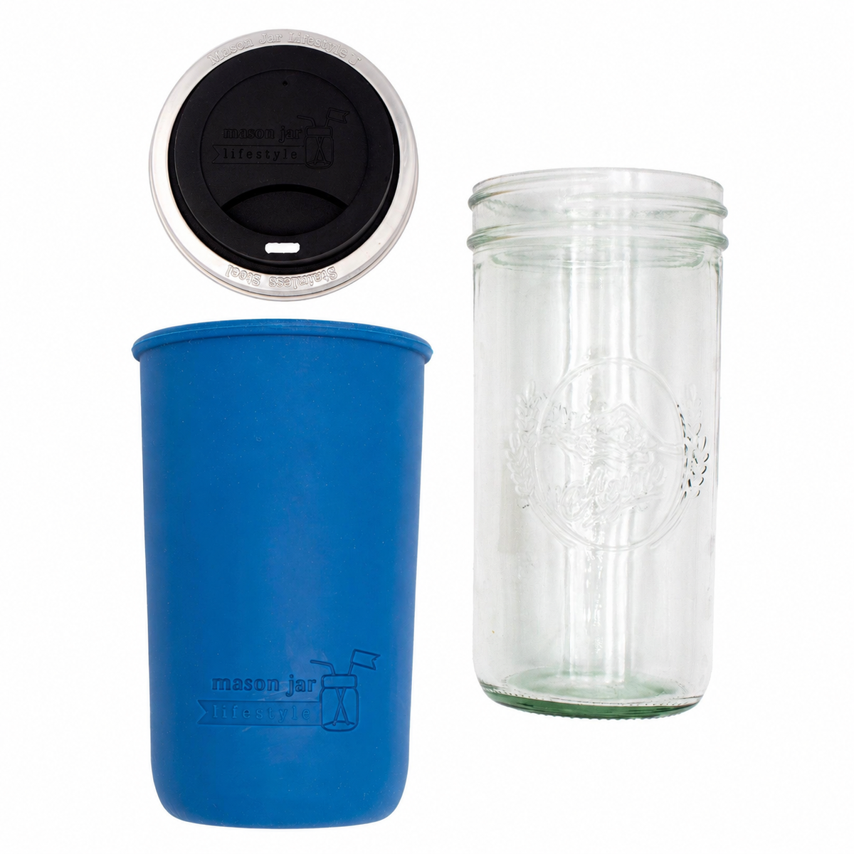 Mason Jar Lifestyle 24oz Pint & Half Glass Water Bottle Travel Tumbler with Silicone Sleeve & Drinking Lid (Neutrals)